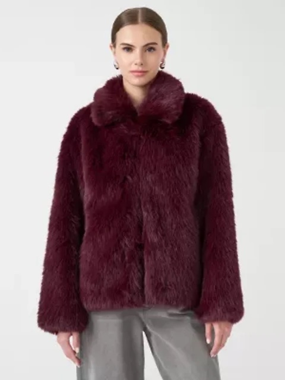Rebecca Minkoff Fig Wine Faux Fur Jacket Coat Size Medium Burgundy